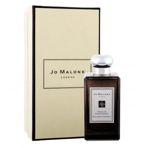 100ml Jo Malone London Orris & Sandalwood Cologne Intense, sophisticated unisex perfume blending delicate orris root, creamy sandalwood, and subtle woody undertones in a minimalist clear bottle with black detailing.