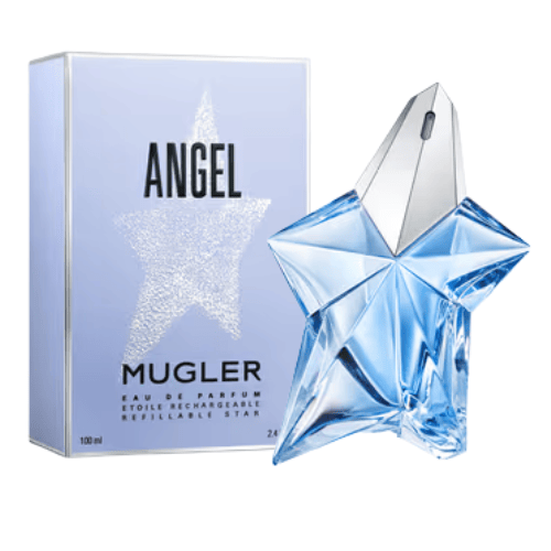 Mugler Angel Eau de Parfum luxury women’s perfume featuring a captivating blend of sweet fruits, vanilla, florals, and patchouli