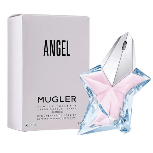 Mugler Angel Eau de Toilette women’s perfume featuring a captivating blend of fruity, floral, gourmand, and woody fragrance notes