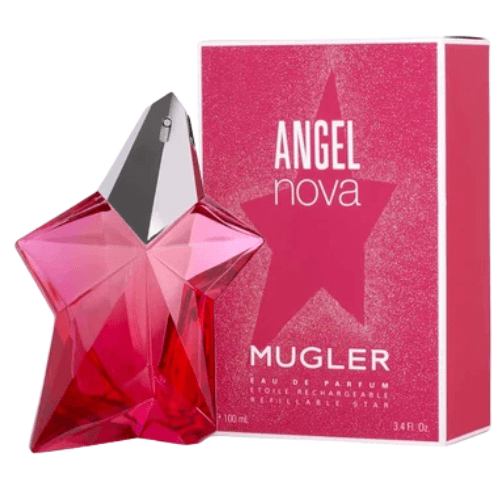 Mugler Angel Nova Eau de Parfum luxury perfume for women featuring vibrant fruity, floral, and woody fragrance notes