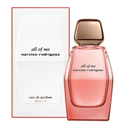 Narciso Rodriguez All Of Me Intense designer perfume with rose geranium vanilla and musk notes elegant feminine fragrance.