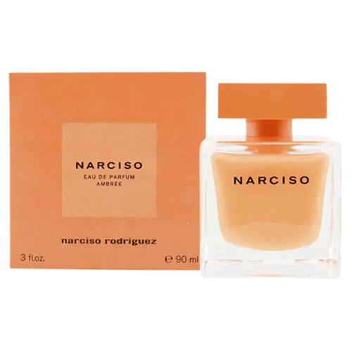 Narciso Rodriguez Narciso Ambrée designer perfume with ylang ylang frangipani musk and cedar notes elegant bottle.