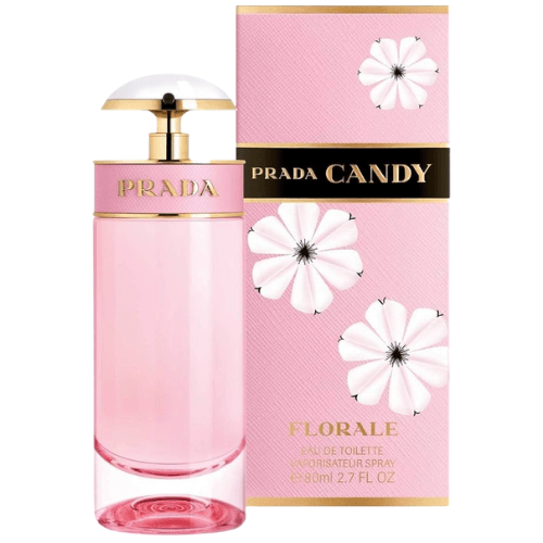 Prada Candy Florale designer perfume bottle in pink and gold