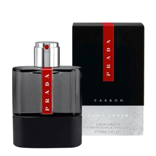 Studio shot of Prada Luna Rossa Carbon eau de toilette with shadow effect