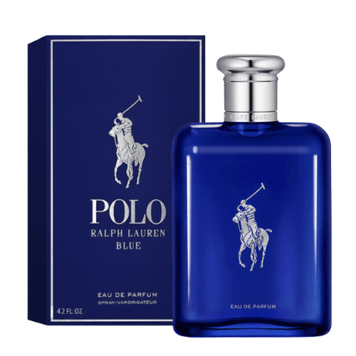 Original Ralph Lauren Polo Blue Eau de Parfum for men with a long-lasting fresh, aromatic, and woody fragrance, 100% authentic and for sale.