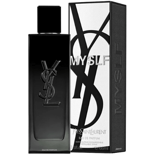 Close-up of YSL MySlf women’s perfume showcasing elegant packaging, a sophisticated feminine scent with floral and woody notes.