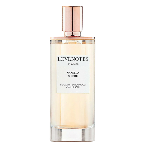Ariana Grande Lovenotes Vanilla Suede Eau de Parfum feminine fragrance with refined branding, a cozy vanilla gourmand scent perfect for everyday wear and gifting.