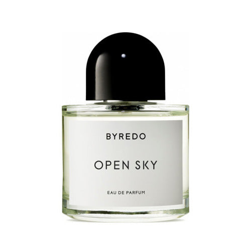 Luxury Byredo Open Sky perfume bottle front view on neutral background
