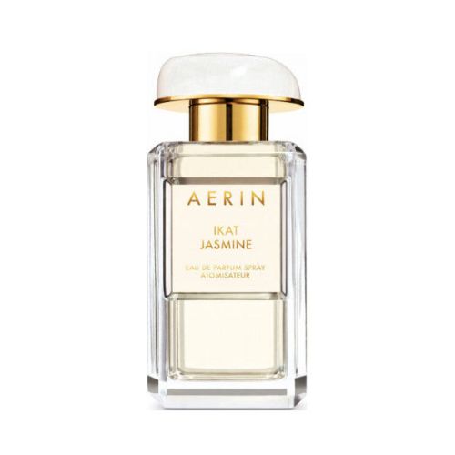 Aerin Ikat Jasmine Eau de Parfum by Estée Lauder, 100ml sophisticated and modern fragrance for women with jasmine, ylang-ylang, and soft woody undertones, housed in a clear glass bottle with gold and white cap.