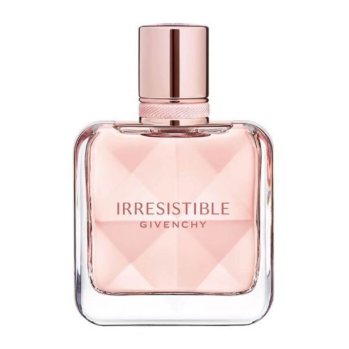 80ml Givenchy Irresistible Eau de Parfum, refined feminine fragrance with floral, fruity, and woody accords in a modern clear glass bottle.