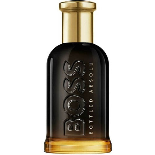 Hugo Boss Boss Bottled Absolu Parfum Intense 100ml, intense and modern men’s fragrance blending apple, cinnamon, and warm woods in a dark amber rectangular bottle.