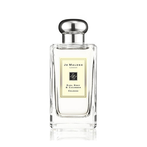 Jo Malone London Earl Grey & Cucumber Cologne 100ml, luxury unisex perfume combining bergamot, cucumber, and soft lavender in a minimalist clear glass bottle with silver top.