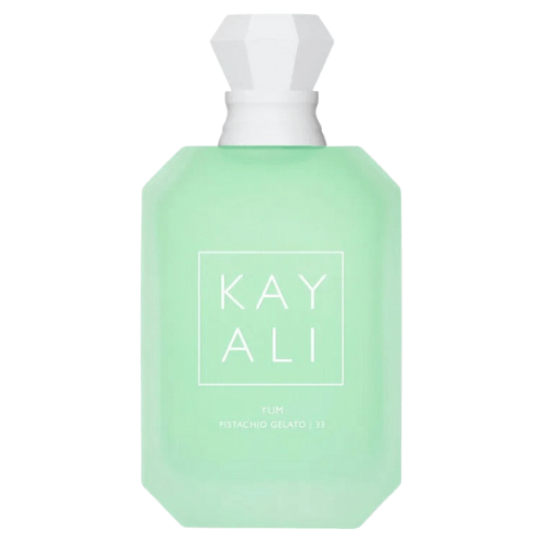 Kayali Yum Pistachio Gelato 33 Eau de Parfum fragrance bottle featuring refined branding, a dessert-inspired gourmand aroma perfect for everyday wear and gifting.