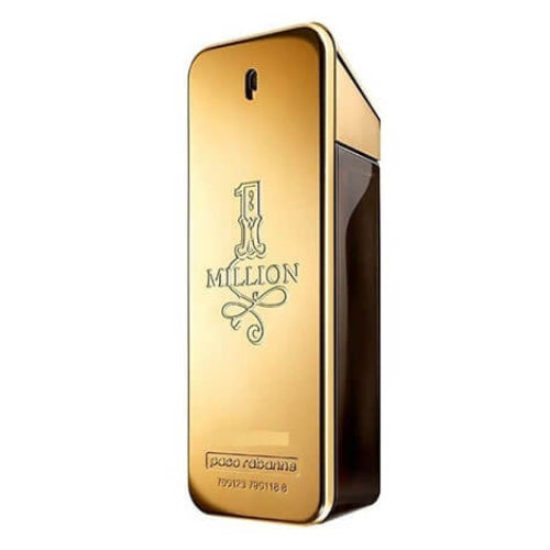 Paco Rabanne 1 Million 100 ml Eau de Toilette, luxury metallic gold bottle with engraved logo and minimalist design.