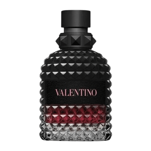 Close-up of Valentino Uomo Born In Roma Intense perfume bottle, symbolizing strength and sophistication with its rich and long-lasting fragrance.