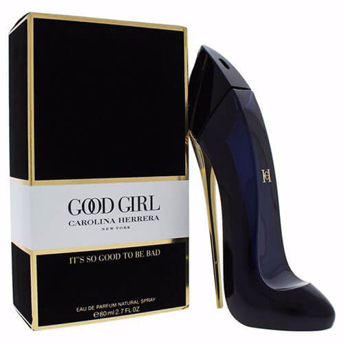 Carolina Herrera Good Girl Eau de Parfum, 80ml women’s fragrance with floral, cocoa, and tonka bean notes in a unique stiletto-shaped dark glass bottle.