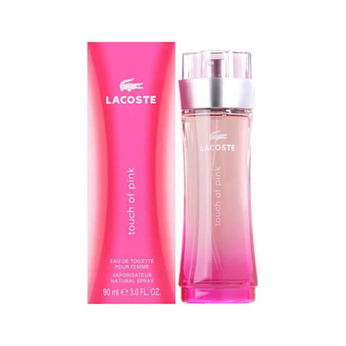 Lacoste Touch of Pink Eau de Toilette 90ml, a playful, feminine, and refreshing fragrance for women with vibrant fruity floral notes.